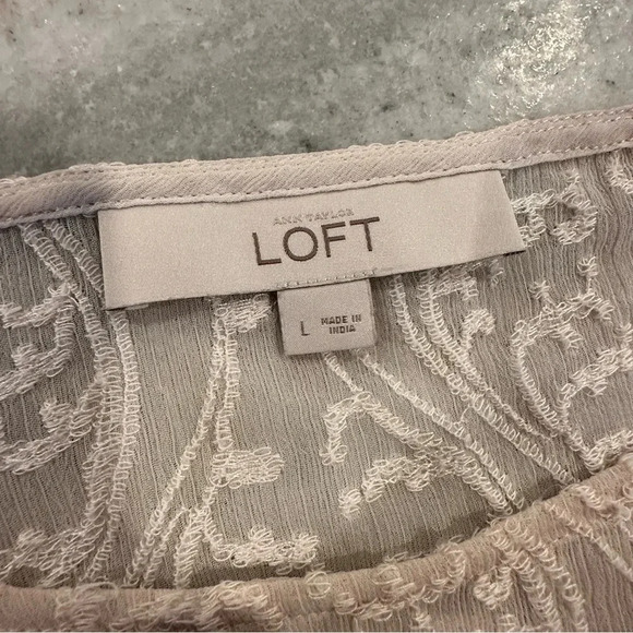 LOFT Sheer Lace Ivory Long Sleeve Blouse Size Large - Picture 10 of 12